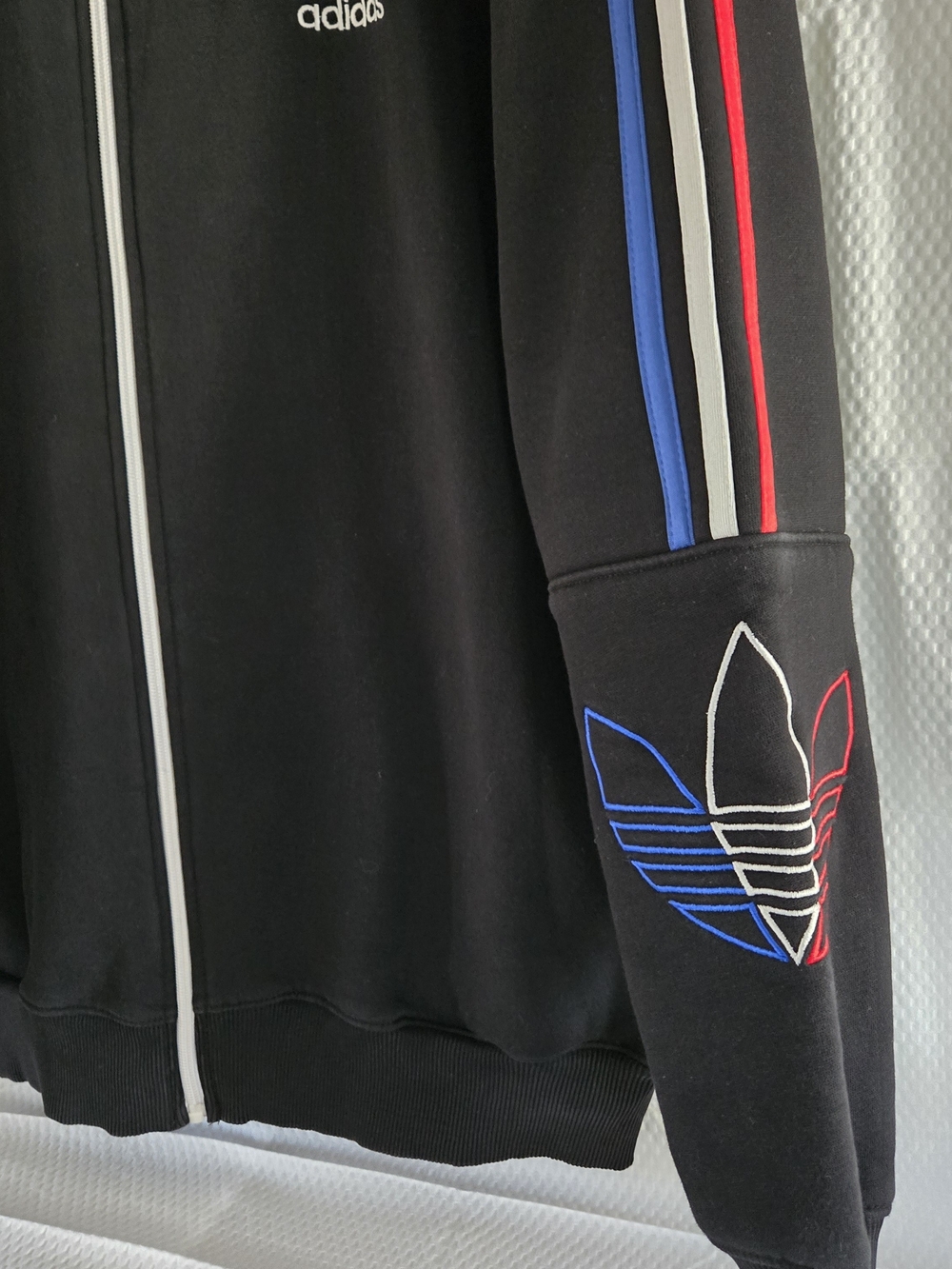 Adidas Black Track Jacket with Blue & Red Stripe Detailing - Picture 5 of 14